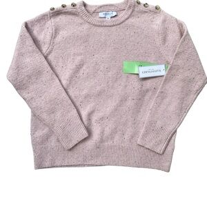Madison Light Pink Crew Neck Sweater with Button Accents